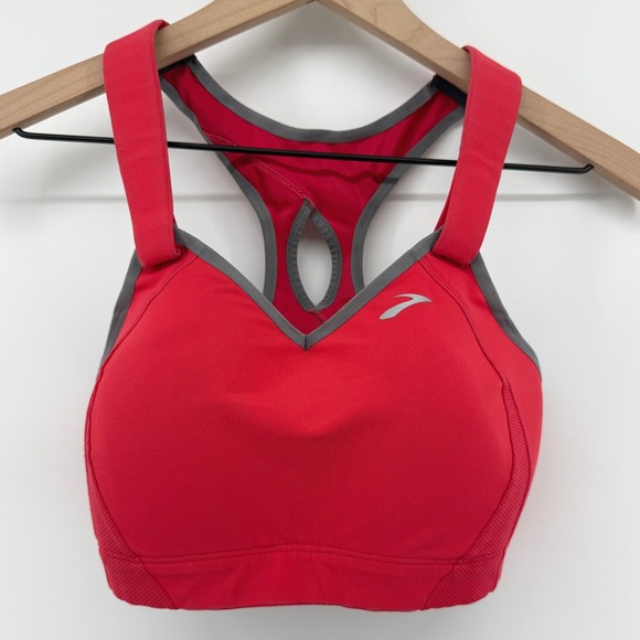 Moving Comfort Other - Brooks Moving Comfort Juno Racerback Sports Bra Red 32DD Hook Loop Straps 350025